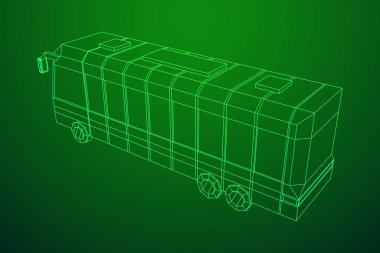 Şehir otobüsü. Kablo çerçevesi düşük poli ağ vektörü