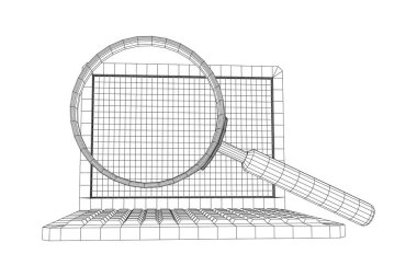 Dizüstü bilgisayarın önündeki büyüteç