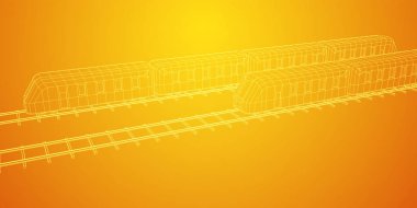 Yüksek hızlı tren hareket. 3B vektör oluşturma. Tel çerçeve stili