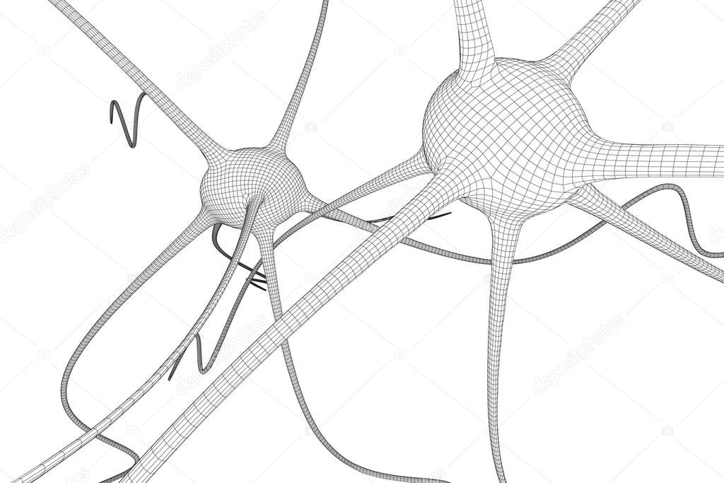 Neuron system wireframe mesh model.