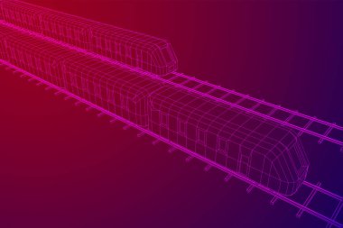 Yüksek hızlı tren hareket. 3B vektör oluşturma. Tel çerçeve stili