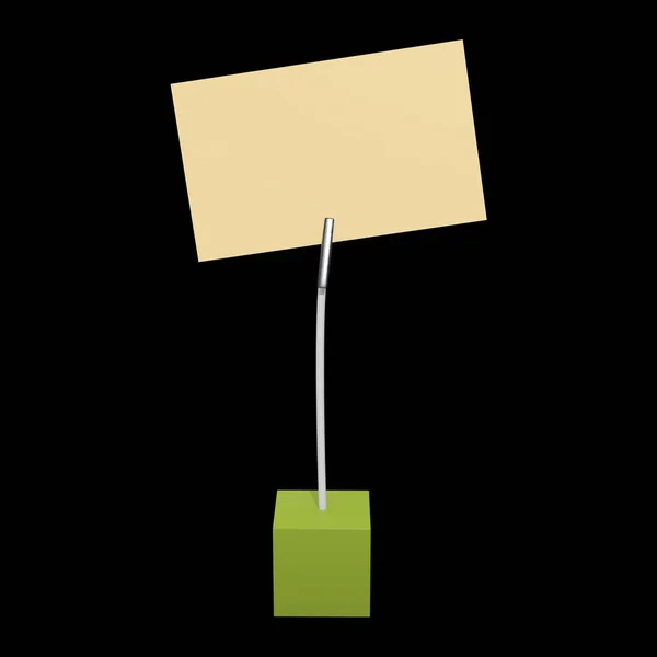 Titular del mensaje. Soporte para tarjeta con clip y nota en base de cubo — Foto de Stock
