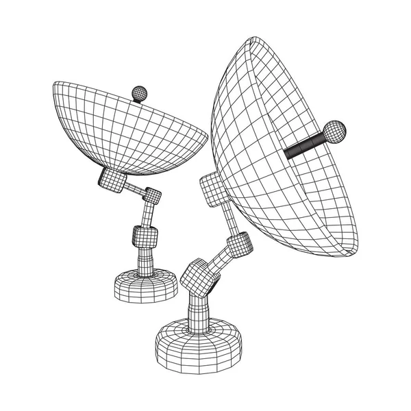 Richting radio antenne met satelliet schotel. — Stockvector