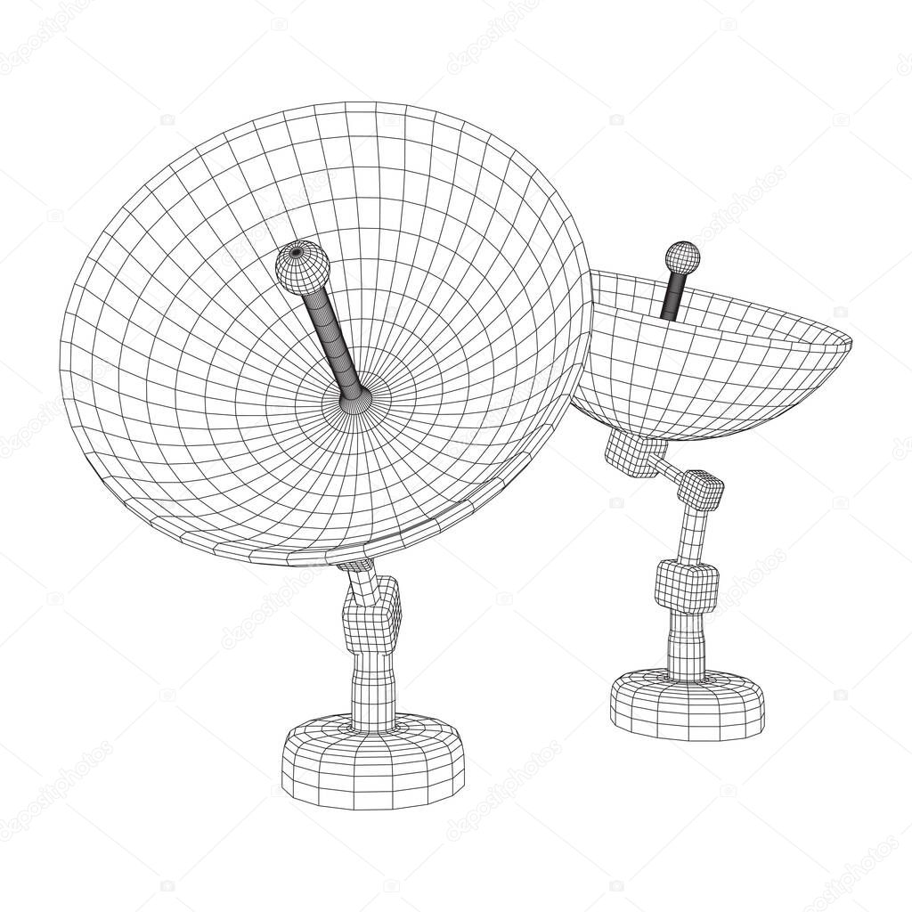 Directional radio antenna with satellite dish.