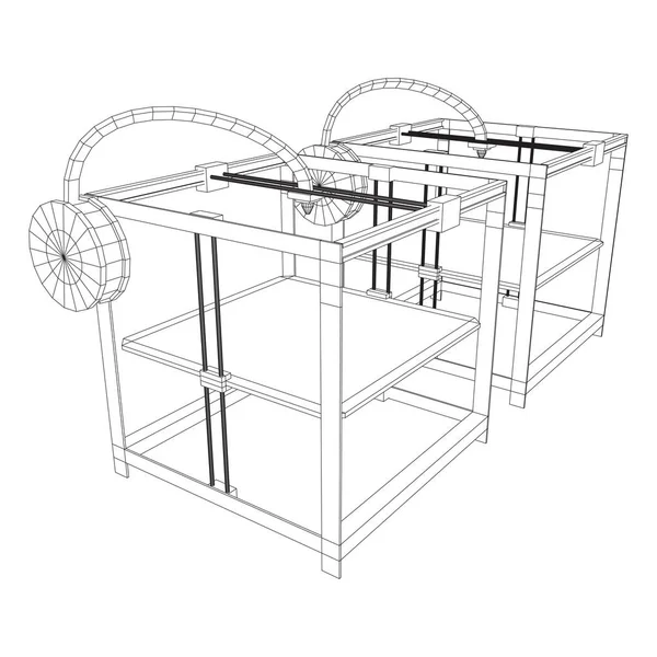 3D Printer Wireframe — Stock Vector