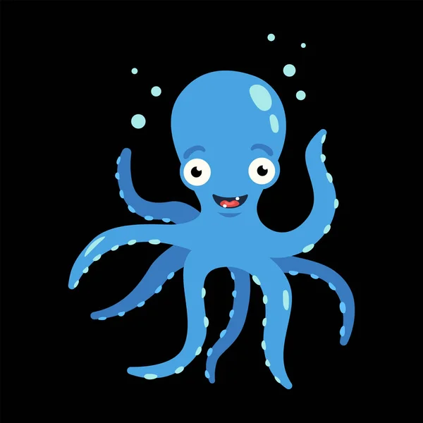 Blue Octopus with air bubbles under water — Stock Vector