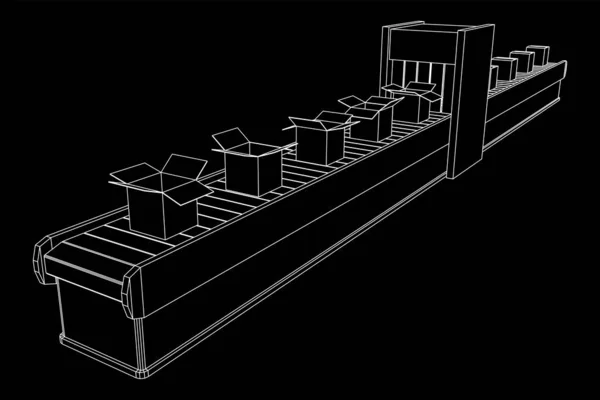 Конвейерная лента с открытыми коробками — стоковый вектор