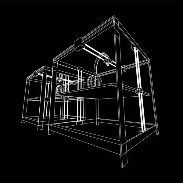 3d 打印机线框 — 图库矢量图片