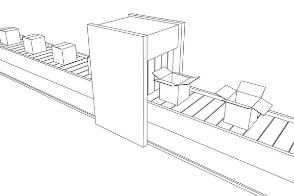 Конвейерная лента с открытыми коробками — стоковый вектор
