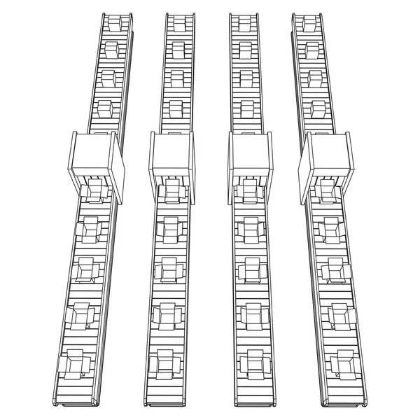 Section de bande transporteuse avec boîtes ouvertes — Image vectorielle