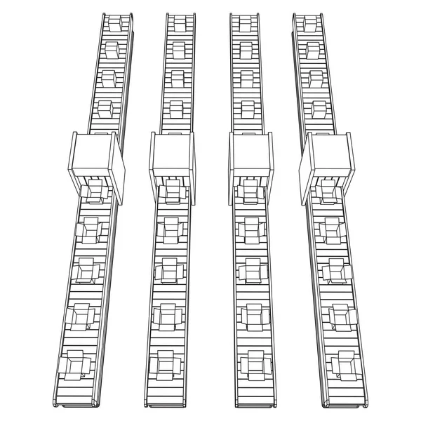 Transportbandsectie met open boxen — Stockvector