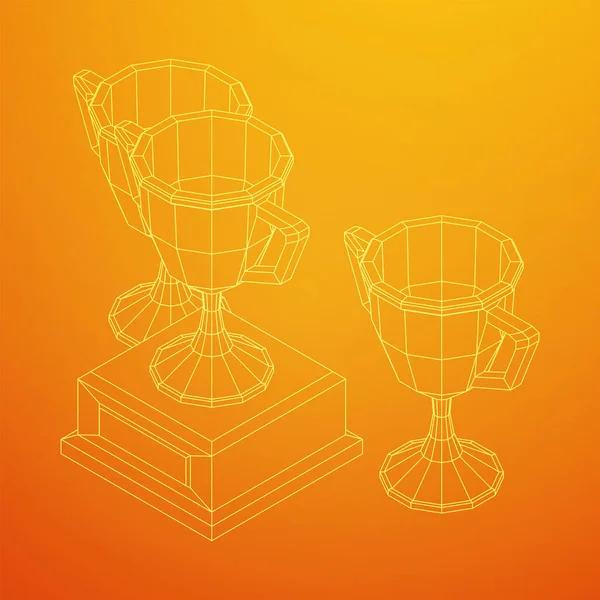 Copa de trofeos ganadora. Ilustración de vectores Wireframe — Archivo Imágenes Vectoriales