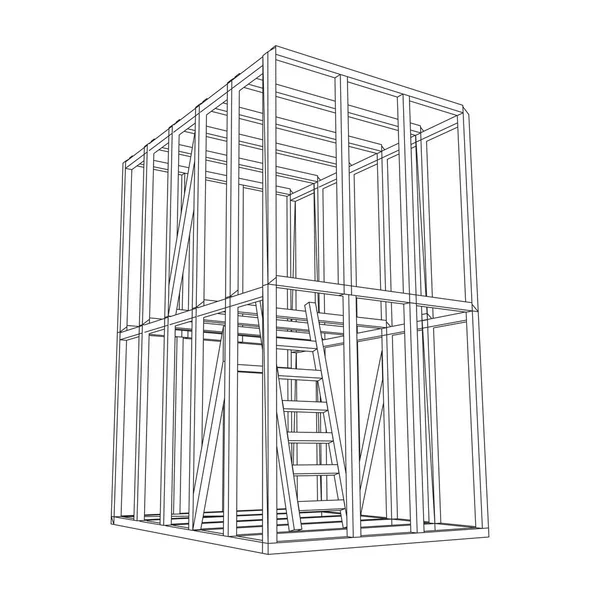 Wireframe framing huis — Stockvector