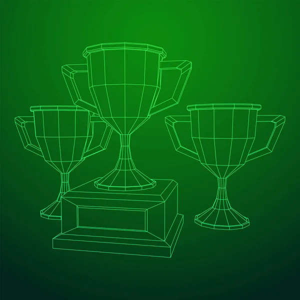 Trofeo vincente. Illustrazione vettoriale wireframe — Vettoriale Stock