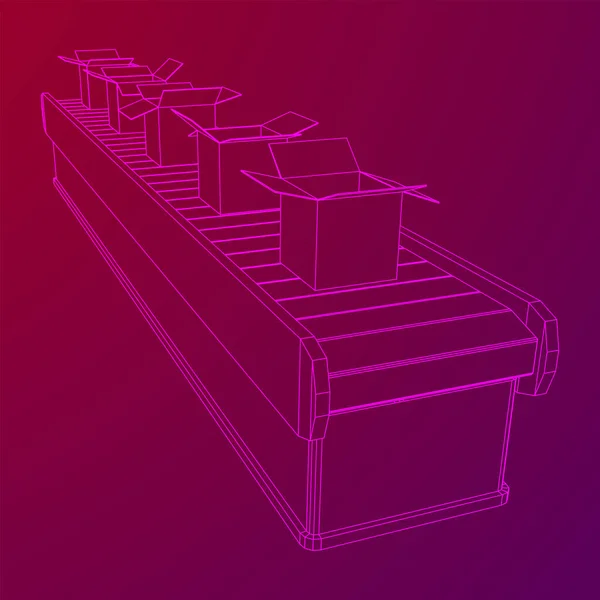 Sección de cinta transportadora con cajas abiertas — Archivo Imágenes Vectoriales