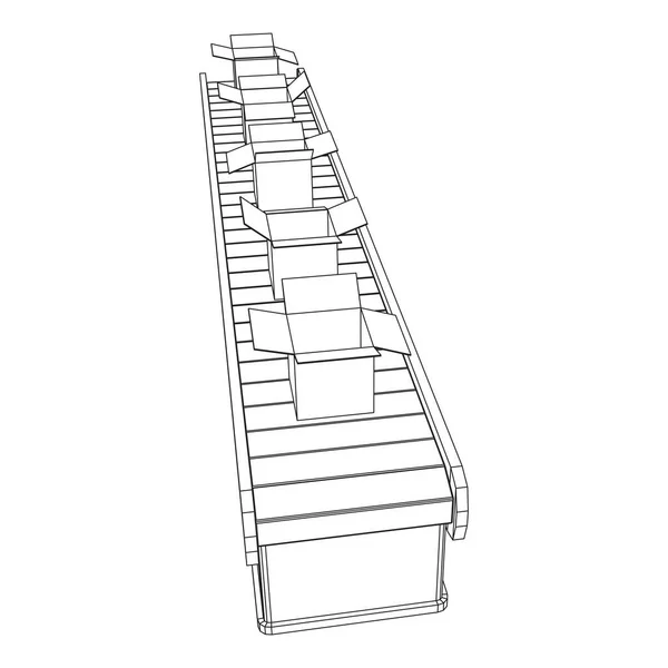 Seção de correia transportadora com caixas abertas —  Vetores de Stock