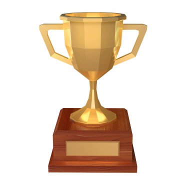Winner trophy gold low poly cup.