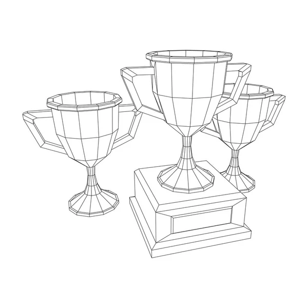 Taça de troféus vencedora. ilustração vetorial wireframe —  Vetores de Stock