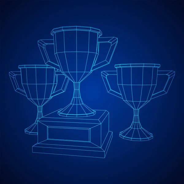 Copa de trofeos ganadora. Ilustración de vectores Wireframe — Archivo Imágenes Vectoriales