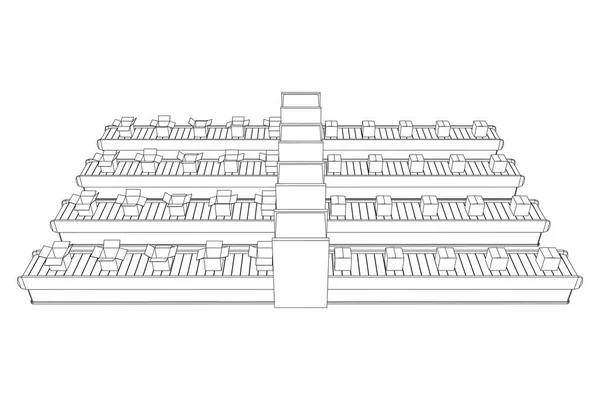 Section de bande transporteuse avec boîtes ouvertes — Image vectorielle
