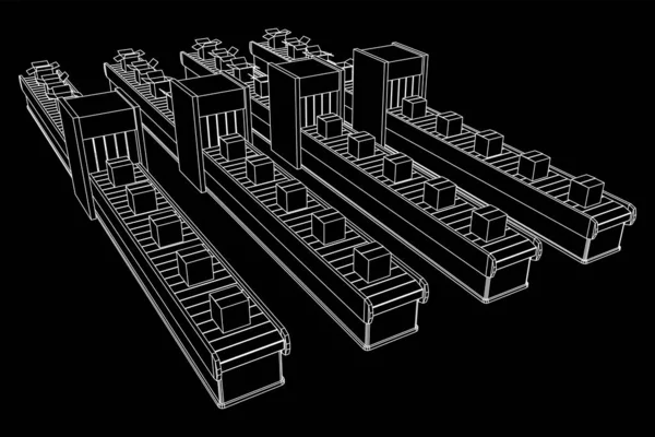 Transportbandsectie met open boxen — Stockvector