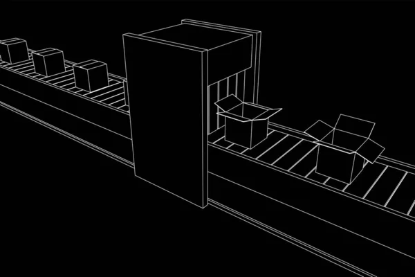 Секція конвеєра з відкритими коробками — стоковий вектор