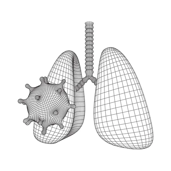 Virus Corona con concepto de estructura de alambre de pulmones — Archivo Imágenes Vectoriales