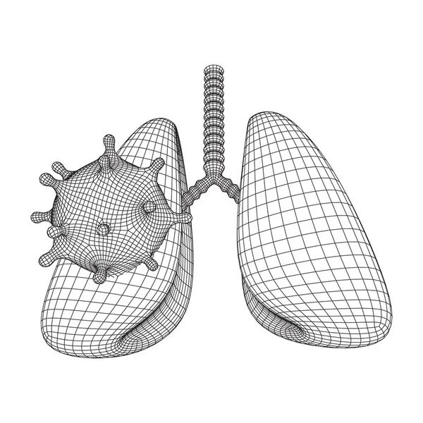 Virus Corona con concepto de estructura de alambre de pulmones — Archivo Imágenes Vectoriales