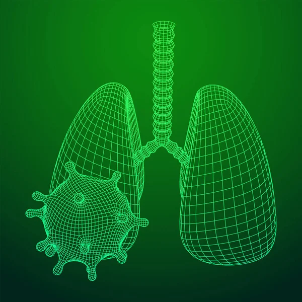 Virus Corona con concepto de estructura de alambre de pulmones — Archivo Imágenes Vectoriales