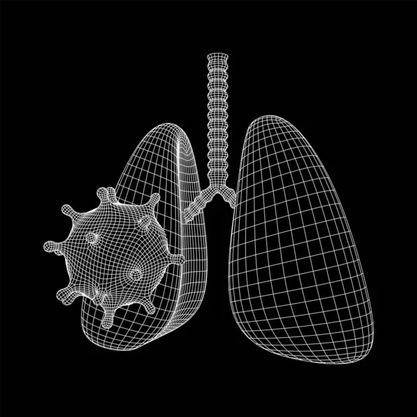 Virus Corona con concepto de estructura de alambre de pulmones — Archivo Imágenes Vectoriales