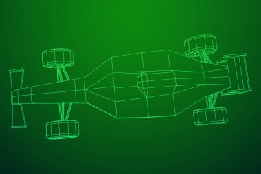 Hızlı motor sporu araba hızı konsepti. Kablo çerçevesi düşük poli ağ vektör çizimi.