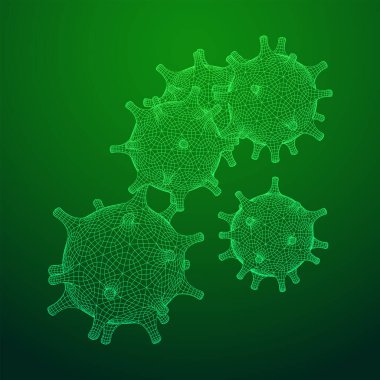 Coronavirus virüsü Corona virüsü. Zatürree salgınına sebep olan Covid virüsü. Kablo çerçevesi düşük poli ağ vektör çizimi.