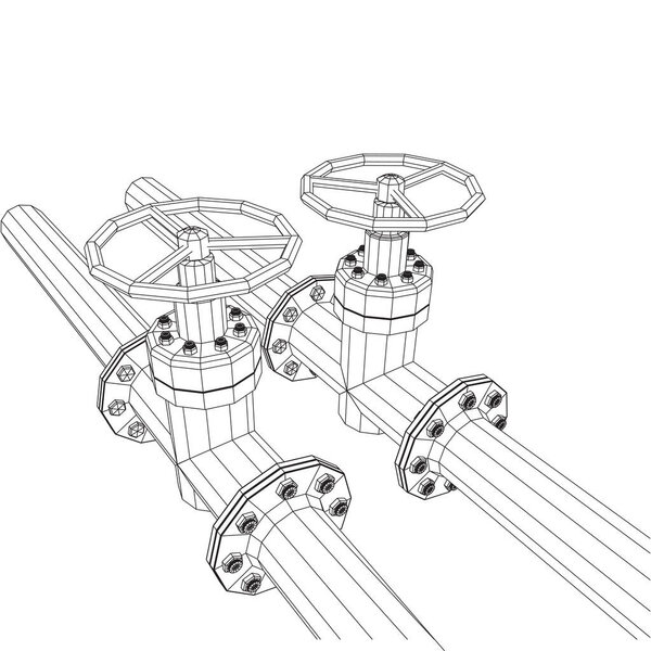 Oil pipeline with valve business concept. Finance economy polygonal petrol production. Petroleum fuel industry transportation line. Wireframe low poly mesh vector illustration.