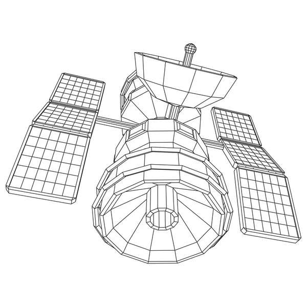 Station Spatiale Satellite Télécommunications Illustration Vectorielle Faible Maille Poly Filaire — Image vectorielle