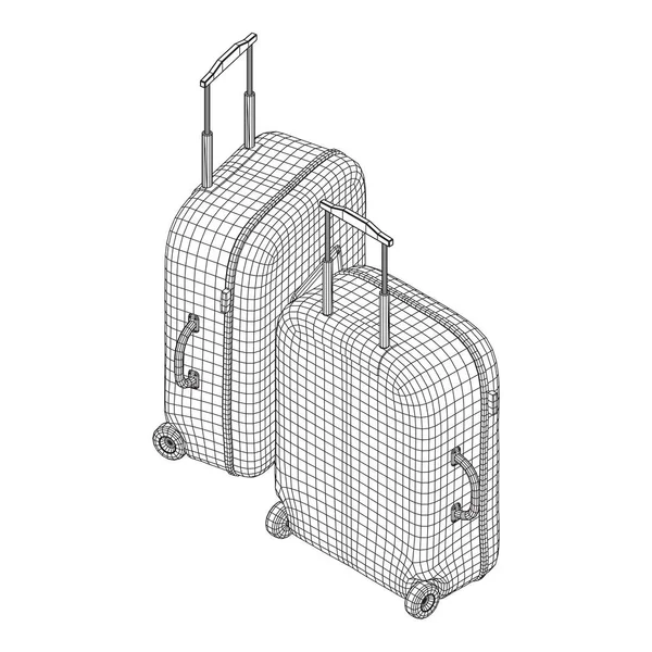 手提箱旅游旅行袋 度假行李旅行的概念 线框低网目矢量图解 — 图库矢量图片