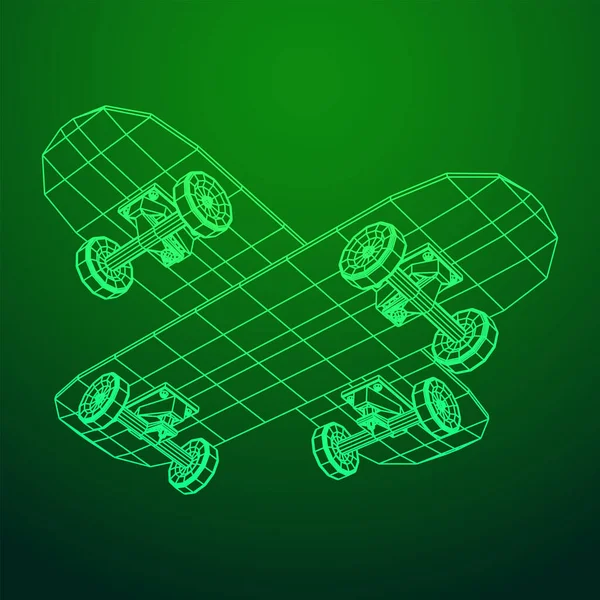 Monopatín longboard pennyboard wireframe — Vector de stock