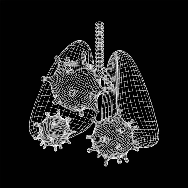 Vírus Corona com conceito wireframe pulmões — Vetor de Stock