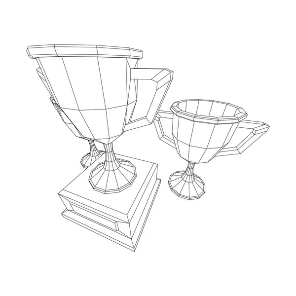 Copa de trofeos ganadora. Ilustración de vectores Wireframe — Vector de stock