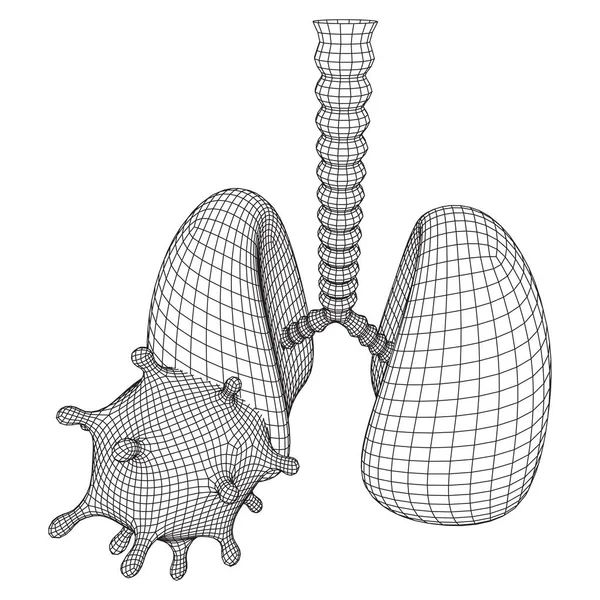 Virus Corona con concepto de estructura de alambre de pulmones — Archivo Imágenes Vectoriales