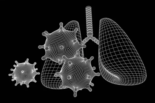 Virus Corona con concetto wireframe polmoni — Vettoriale Stock