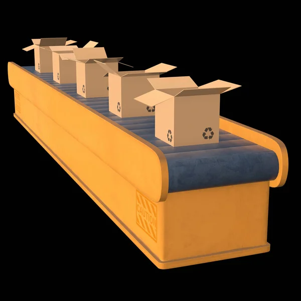 Secțiune bandă transportoare cu cutii deschise — Fotografie, imagine de stoc