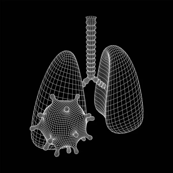 Virus Corona con concepto de estructura de alambre de pulmones — Archivo Imágenes Vectoriales