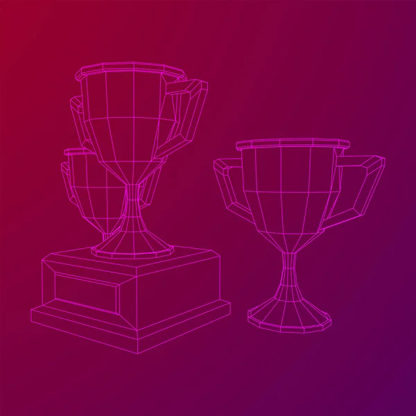 Copa de trofeos ganadora. Ilustración de vectores Wireframe — Archivo Imágenes Vectoriales