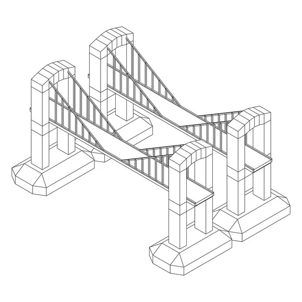 Estructura de conexión de puente wireframe — Archivo Imágenes Vectoriales