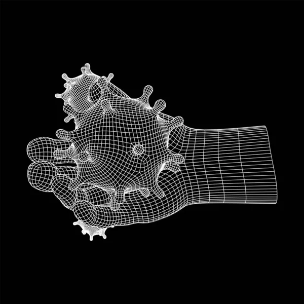 Mão de braço humano com vírus Corona virião de Coronavirus — Vetor de Stock