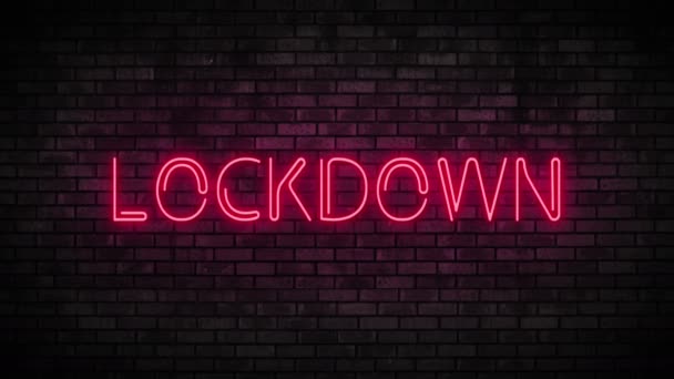 Neon-Lockdown an der Ziegelwand. Nachtclub Bar Blinkende Leuchtreklame. — Stockvideo