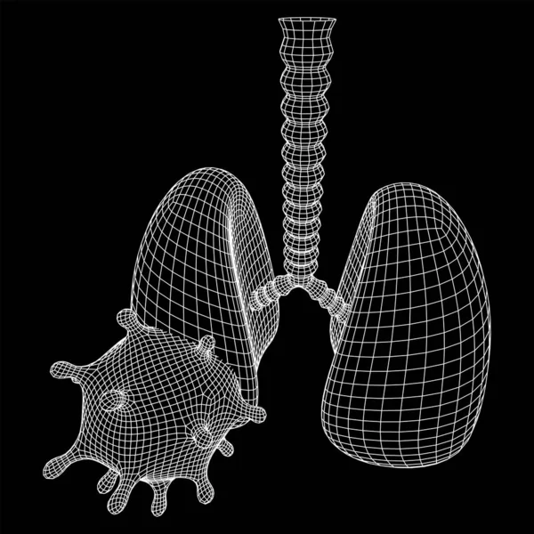 肺ワイヤーフレームの概念を持つコロナウイルス — ストックベクタ