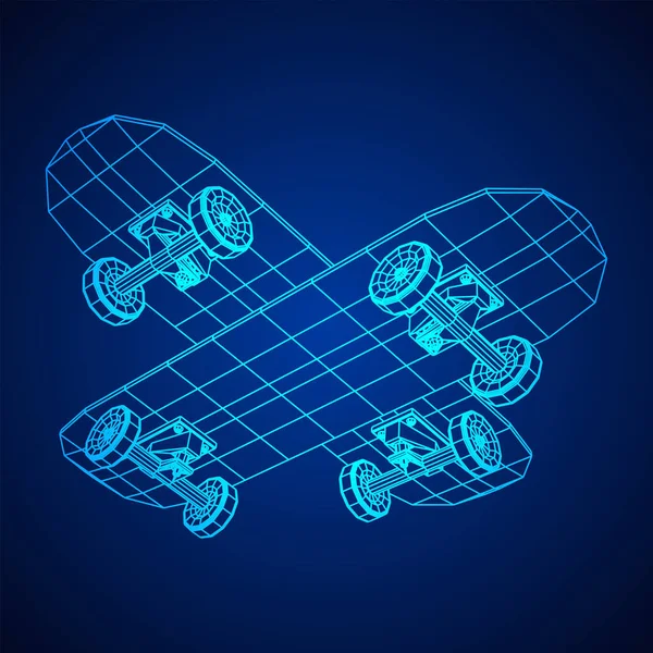 Prancha de longboard de skate wireframe —  Vetores de Stock