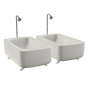 Bacakları ve duşu olan küvet..