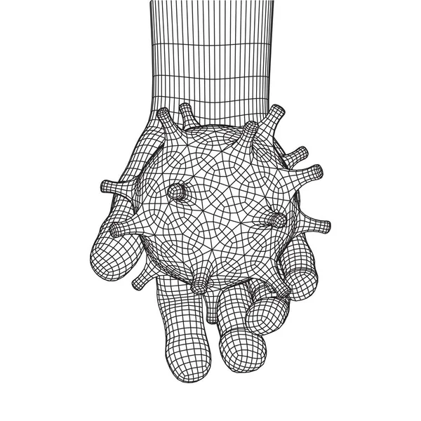 Main bras humain avec virus de la couronne virion de Coronavirus — Image vectorielle